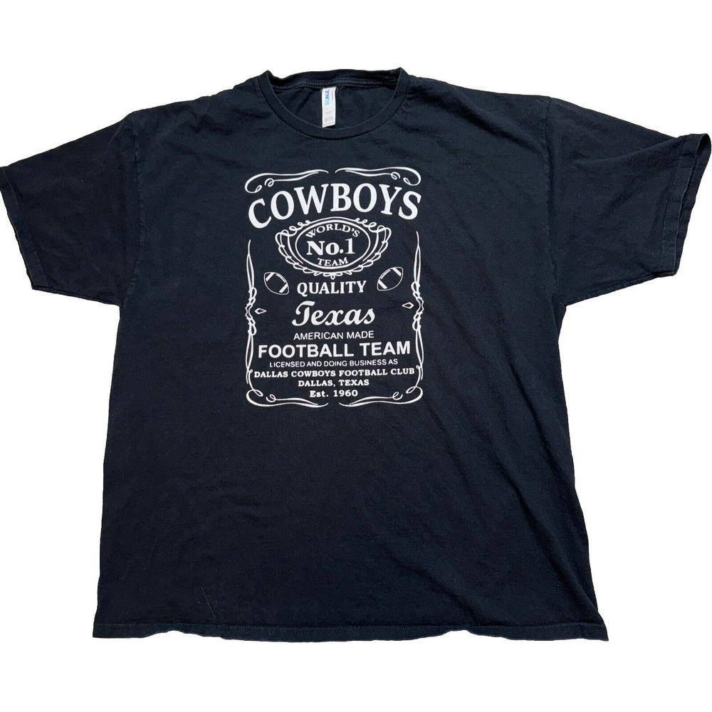 SUNA Dallas Cowboys T-Shirt Mens 2XL Black‎ Whiskey Label Graphic Tee Texas NFL